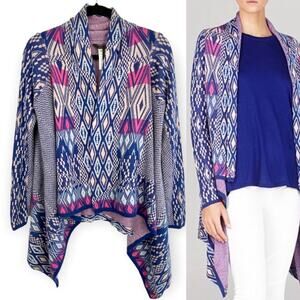 BCBGMaxAzria Cardigan - Moriah Ethnic Jacquard Sweater Wrap in Blue, Small